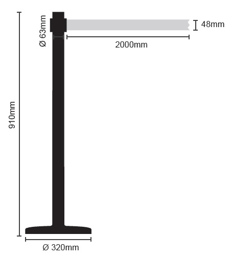 esquema de las medidas del poste separador con cinta extensible 2