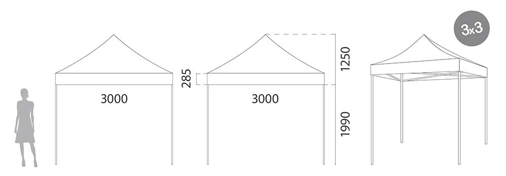 Carpa plegable Acero 3 metros medidas