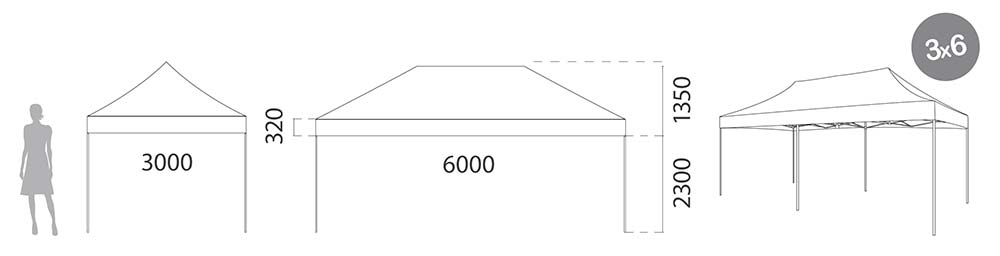 Carpa plegable de acero 3000 x 6000 mm medidas