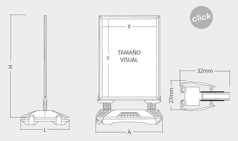 Diagrama medidas Marco Doble Cara para Publicidad Exterior