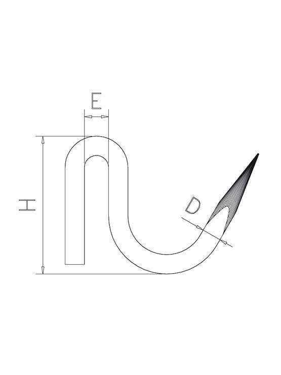 Gancho Forjado Inox Esquema de medidas