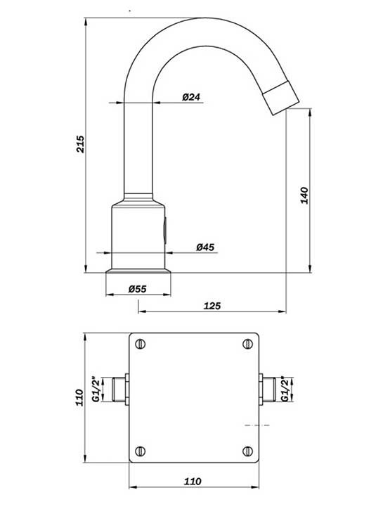 Caño Electrónico para Lavabo medidas