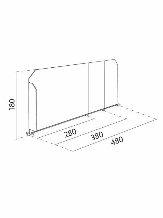 Divisor Plástico Transparente Quebradizo con L Frontal Derecha medidas