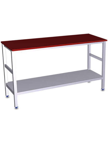 Mesa Inox Central con Encimera de Polietileno y Entrepaño rojo 2018