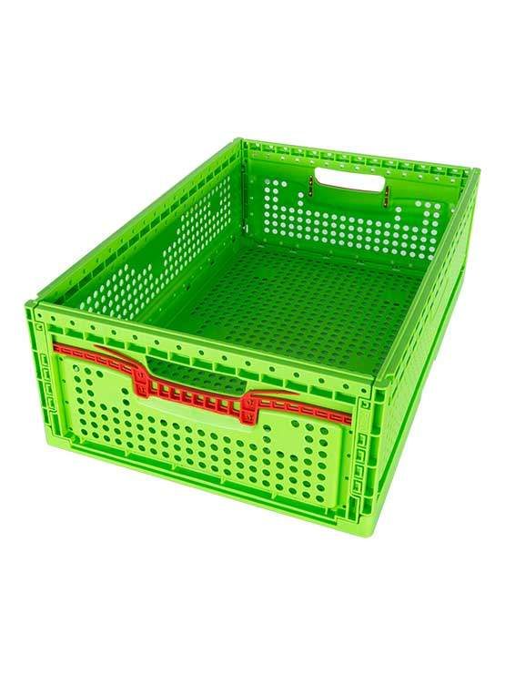 Caja Plegable de plástico en color verde con asas y apilable