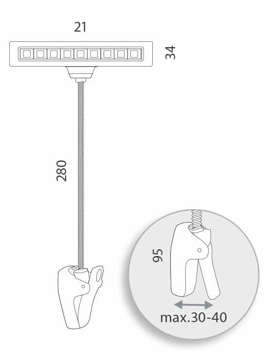 lámpara pinza led medidas