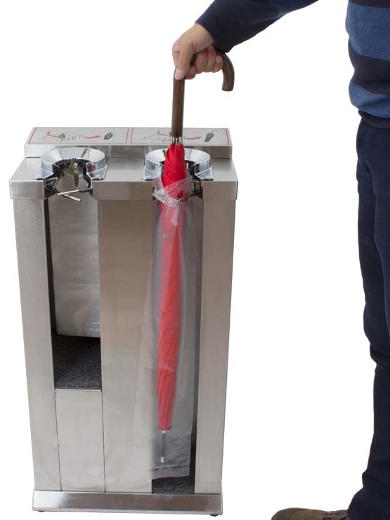 Democracia hoja controlador Dispensador de bolsas para paraguas construido en acero inoxidable