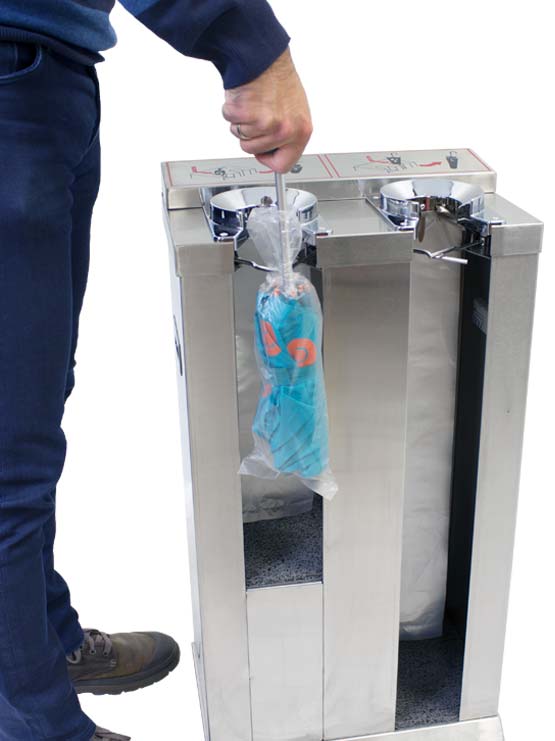 Democracia hoja controlador Dispensador de bolsas para paraguas construido en acero inoxidable