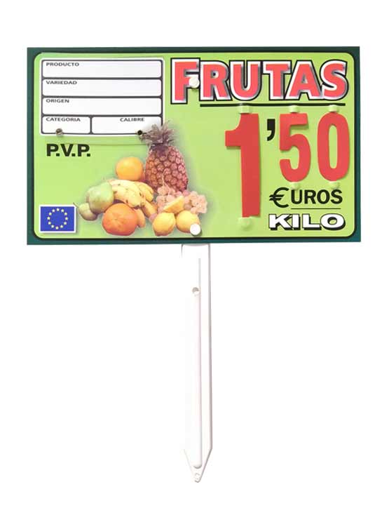 Porta precios frutas modelo Asturias (con paleta, ganchos o pletinas) Porta precios frutas modelo Asturias (con paleta, ganchos o pletinas)
