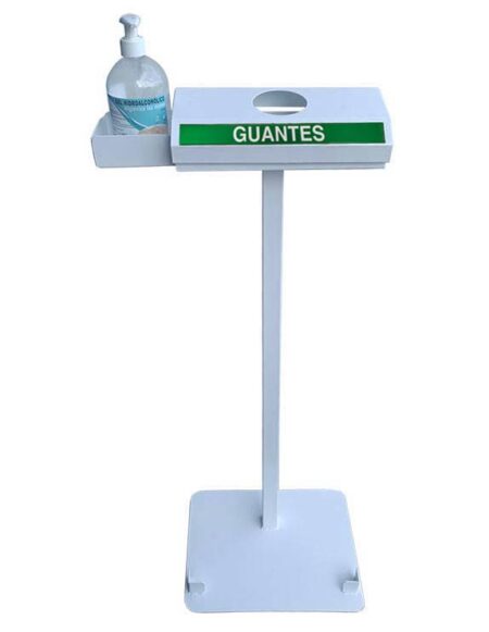 Dispensador de gel hidroalcohólico y guantes desechables verde