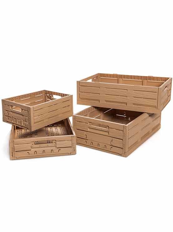 Resbaladizo Menos aficionado Cajas de plástico plegables y apilables con efecto madera