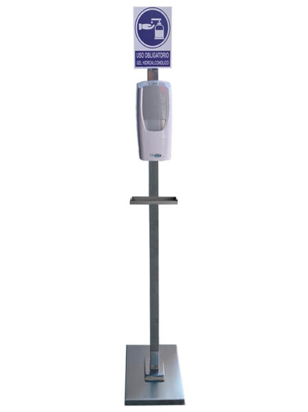 Soporte con dispensador gel automático, fabricado en inox