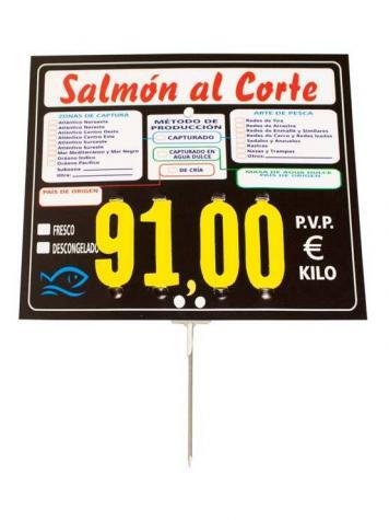 Portaprecios pescadería mediterráneo rotulado con el texto que desee