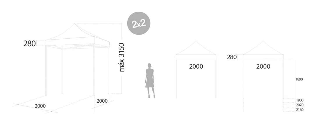 Medidas de la carpa plegable 2x2 metros
