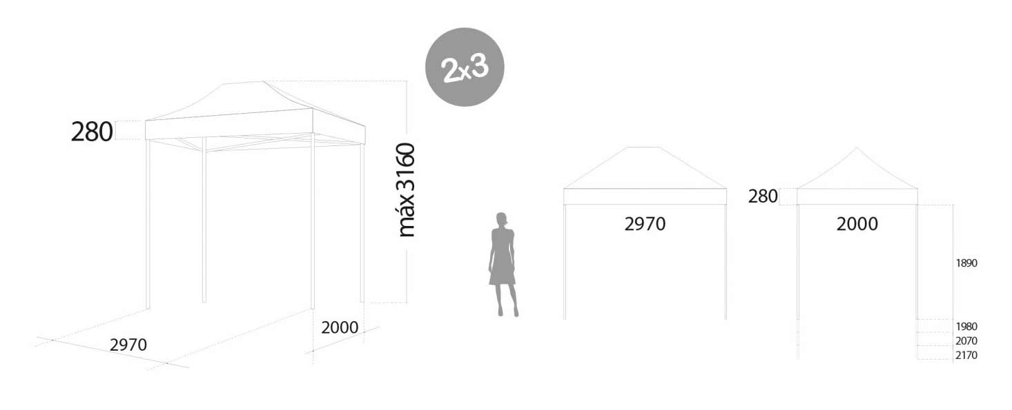 Medidas de la carpa plegable 2x3 metros