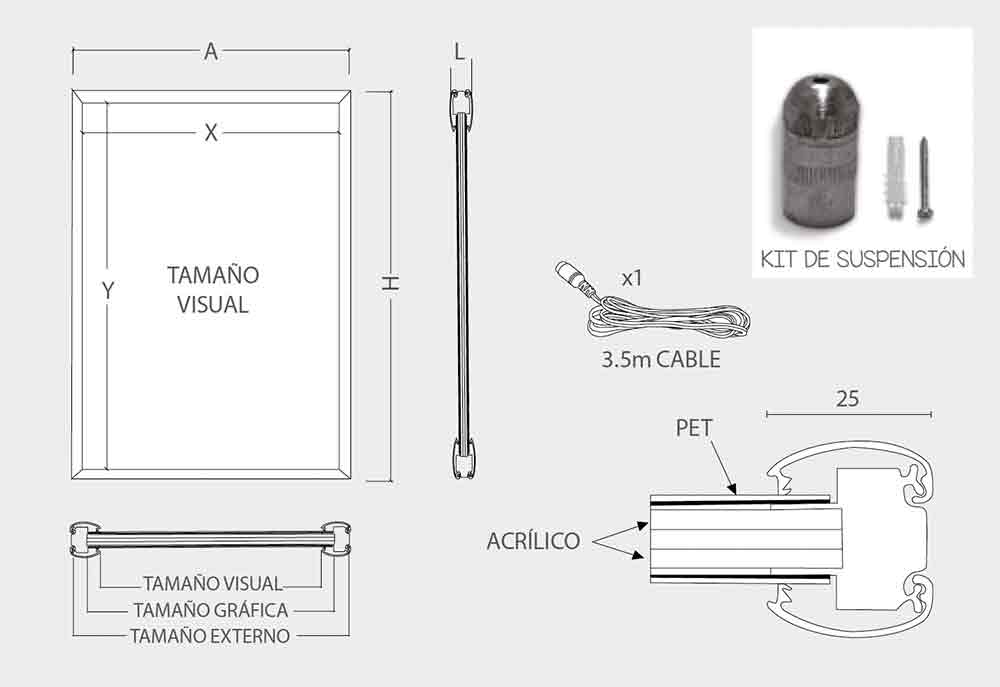 Diagrama del marco luminoso doble cara