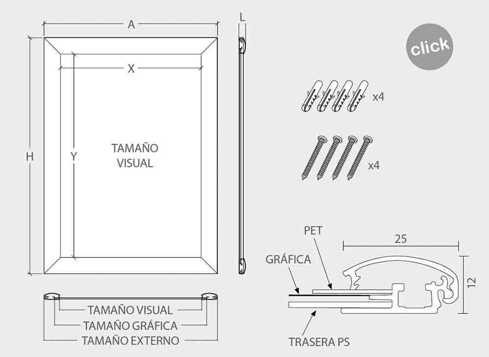 Medidas marco perfil 25 mm