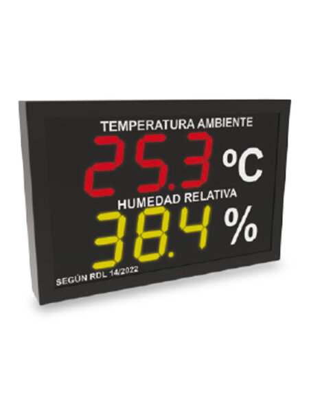 Indicador de temperatura y humedad con dígitos 95 mm según RD 14/2022