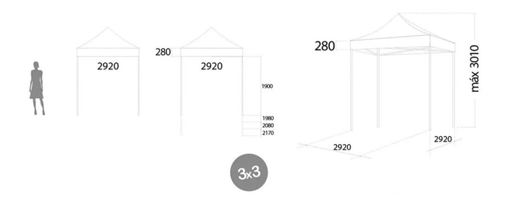 Medidas carpas plegables 3x3 metros