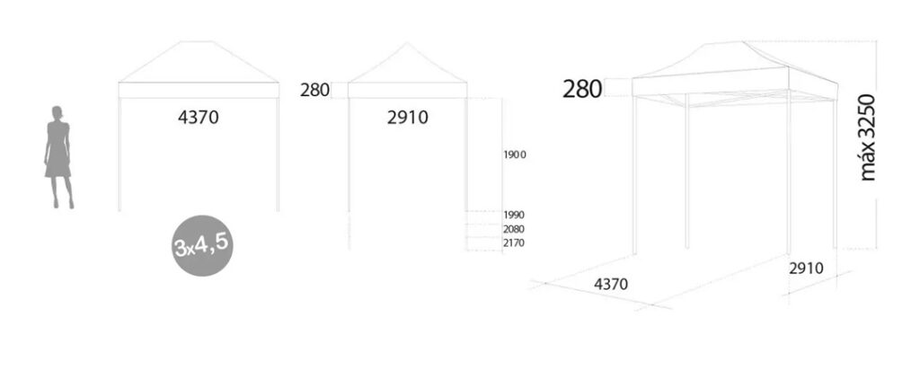 Medidas carpas plegables 3x4,5 metros