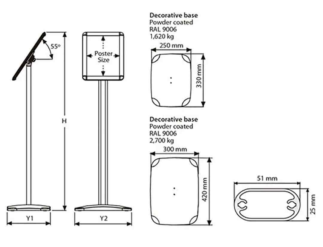 Medidas porta menú económico de aluminio con pie